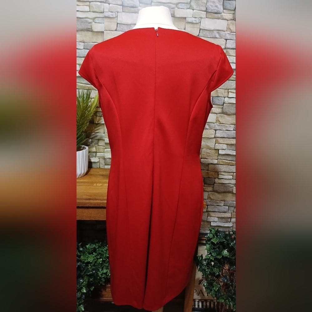 Studio One Size 16 Vibrant Red Shift Dress‎ Coquette Evening - Picture 2 of 5